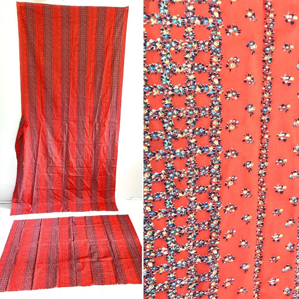 Vintage 60’s red floral flower fabric yardage